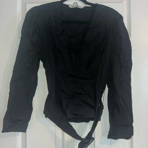 ZARA Black Belted Poplin Blouse